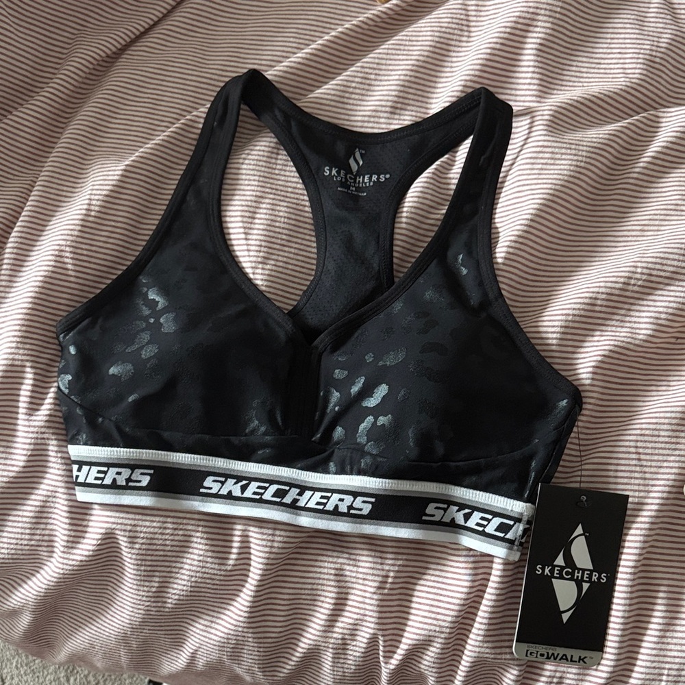 Skechers Black Leopard Print Sports Bra